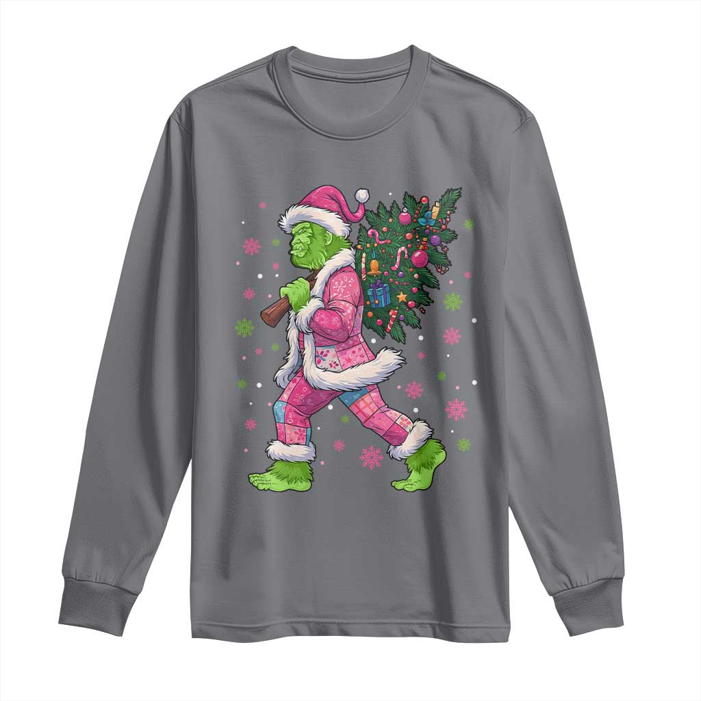 Bigfoot Christmas Tree Long Sleeve Shirt Pink Xmas Funny Green Sasquatch TS10 Charcoal Print Your Wear