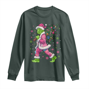 Bigfoot Christmas Tree Long Sleeve Shirt Pink Xmas Funny Green Sasquatch TS10 Dark Forest Green Print Your Wear