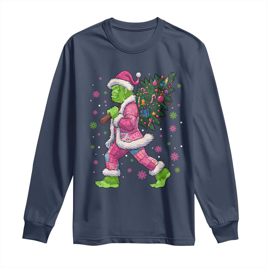 Bigfoot Christmas Tree Long Sleeve Shirt Pink Xmas Funny Green Sasquatch TS10 Navy Print Your Wear