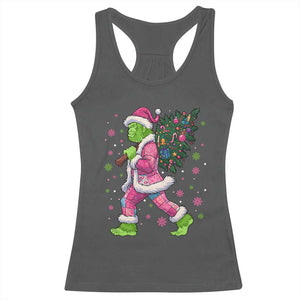 Bigfoot Christmas Tree Racerback Tank Top Pink Xmas Funny Green Sasquatch TS10 Dark Heather Print Your Wear