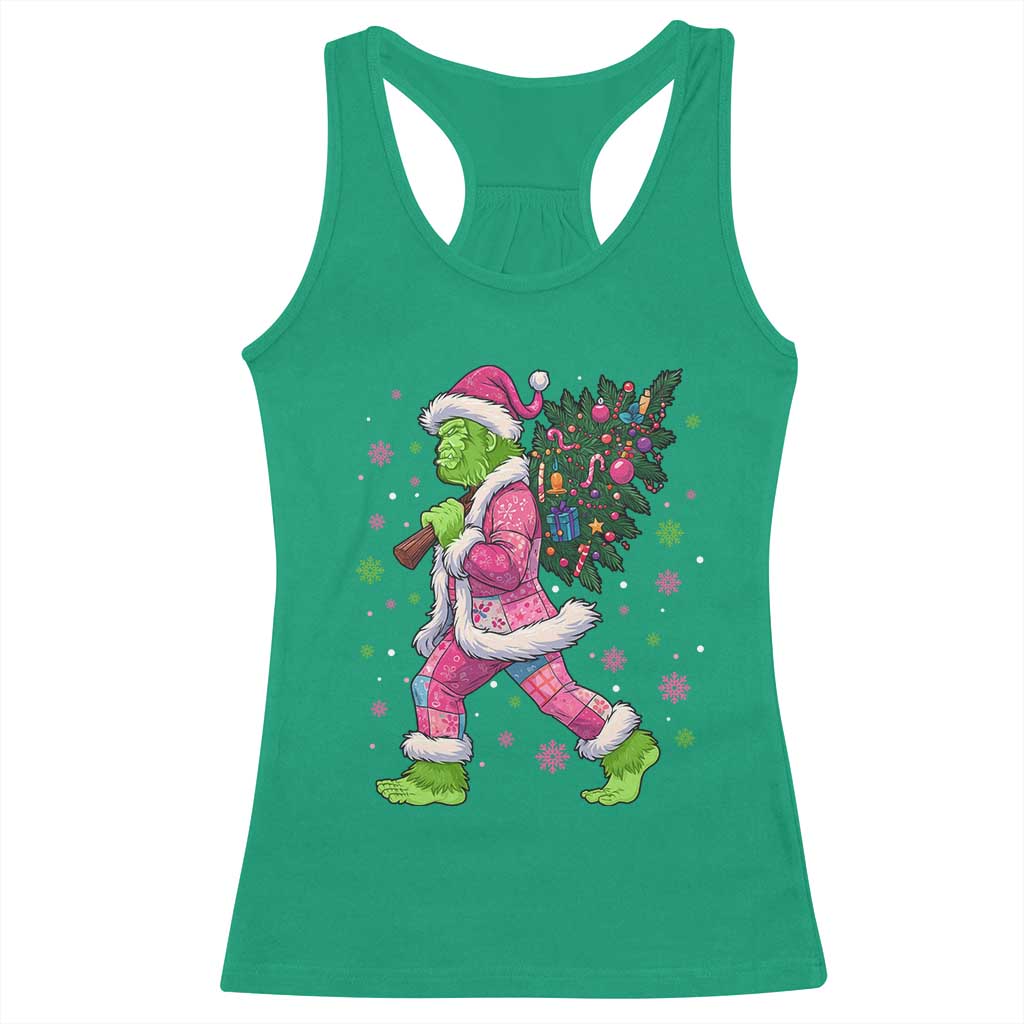 Bigfoot Christmas Tree Racerback Tank Top Pink Xmas Funny Green Sasquatch TS10 Irish Green Print Your Wear