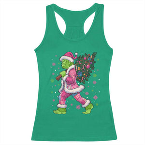 Bigfoot Christmas Tree Racerback Tank Top Pink Xmas Funny Green Sasquatch TS10 Irish Green Print Your Wear