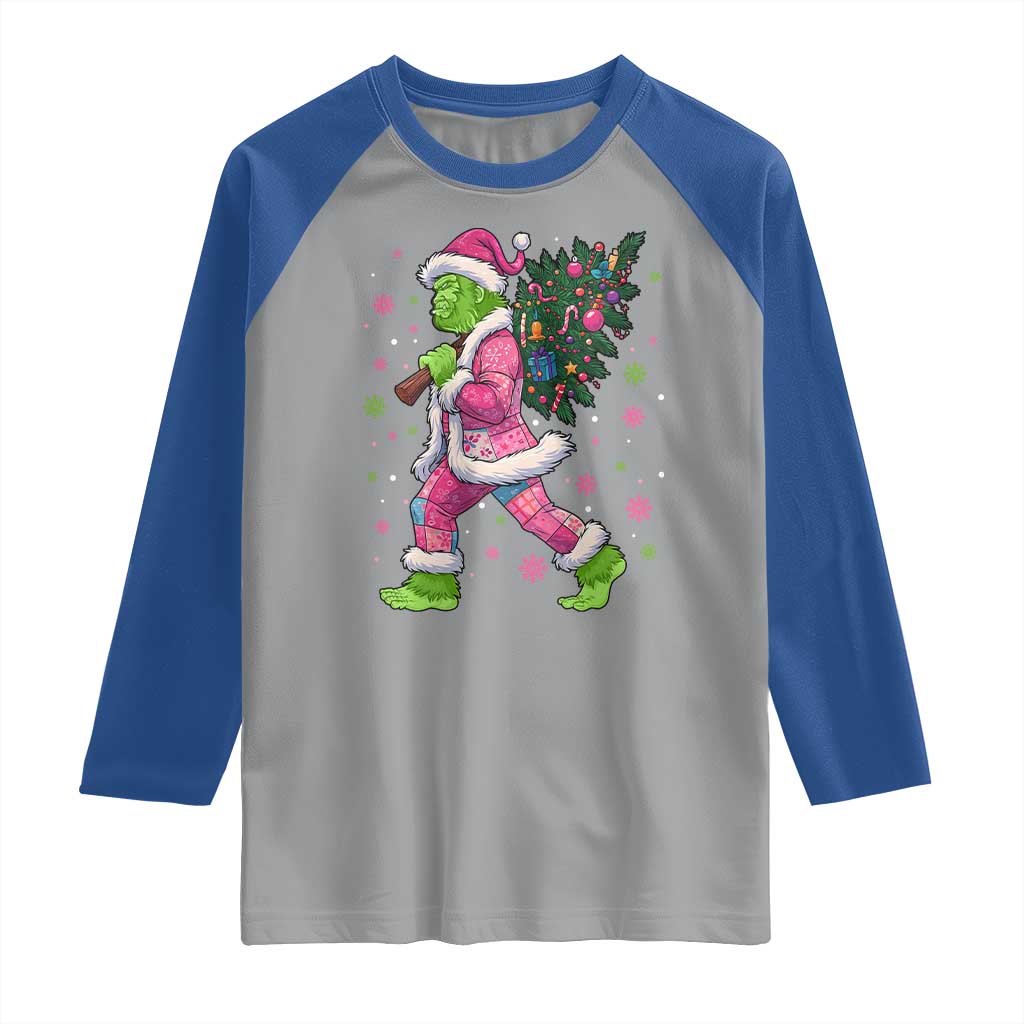 Bigfoot Christmas Tree Raglan Shirt Pink Xmas Funny Green Sasquatch TS10 Sport Gray Royal Print Your Wear