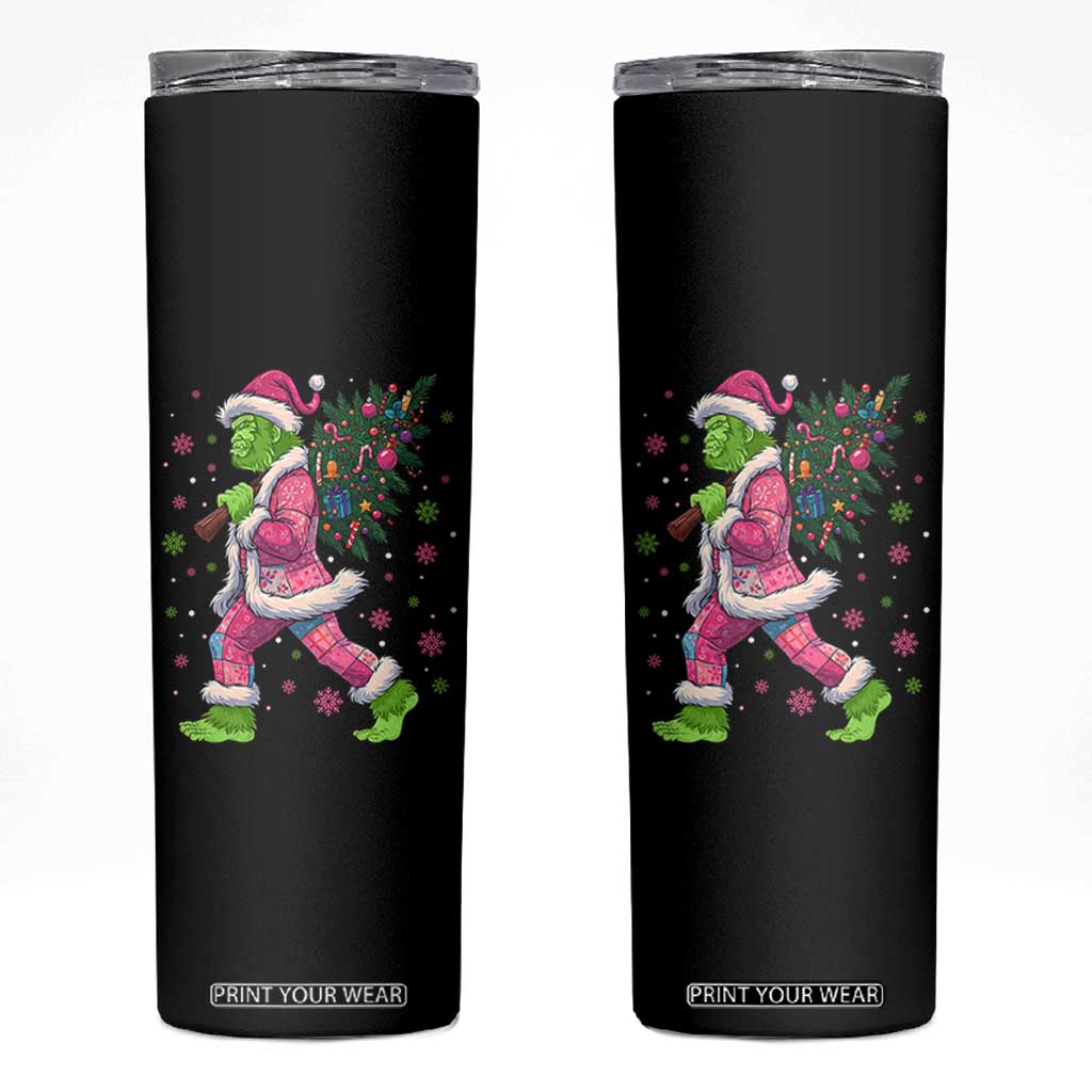 Bigfoot Christmas Tree Skinny Tumbler Pink Xmas Funny Green Sasquatch TS10 Black Print Your Wear