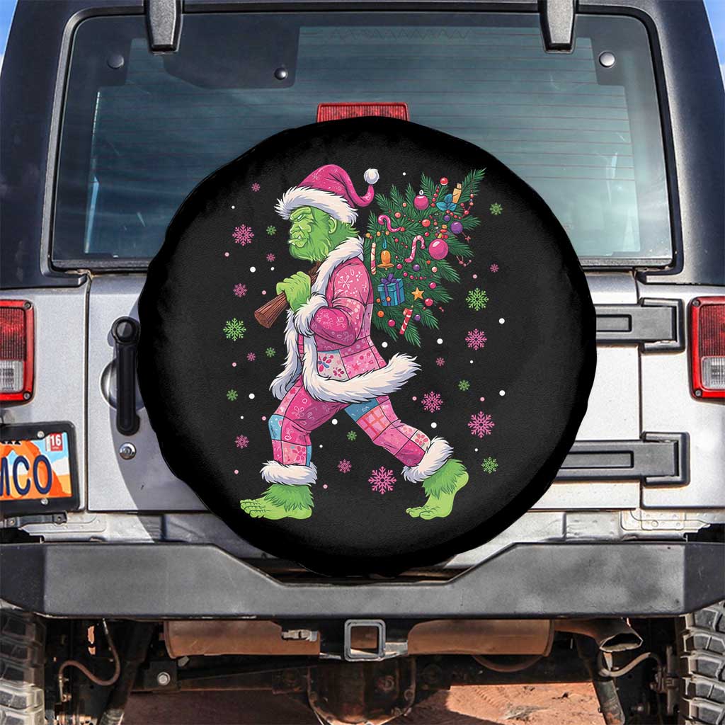 Bigfoot Christmas Tree Spare Tire Cover Pink Xmas Funny Green Sasquatch TS10 No hole Black Print Your Wear