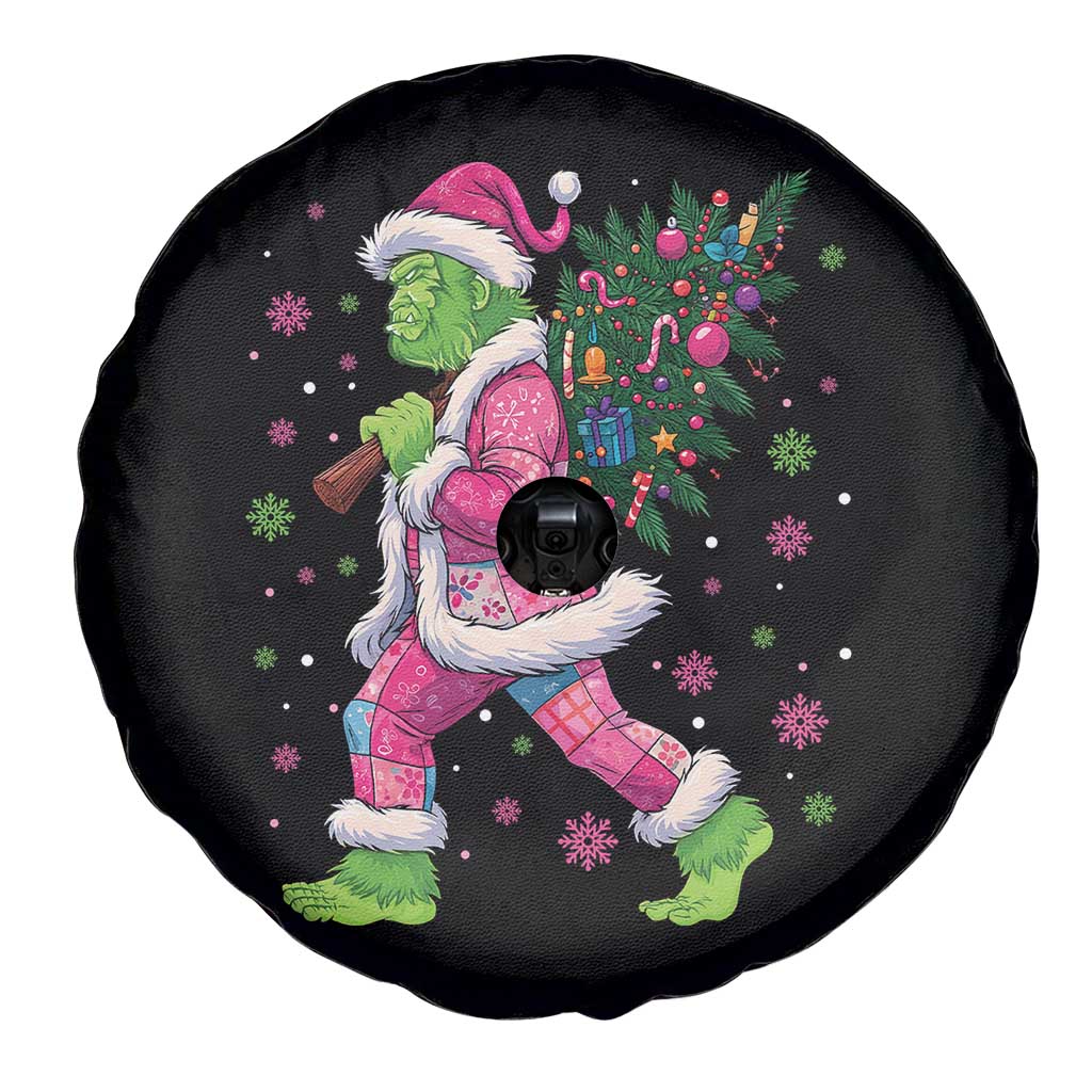 Bigfoot Christmas Tree Spare Tire Cover Pink Xmas Funny Green Sasquatch TS10 Print Your Wear