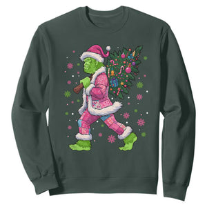 Bigfoot Christmas Tree Sweatshirt Pink Xmas Funny Green Sasquatch TS10 Dark Forest Green Print Your Wear