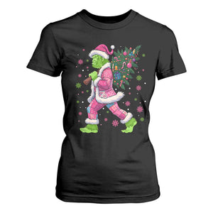Bigfoot Christmas Tree T Shirt For Women Pink Xmas Funny Green Sasquatch TS10 Black Print Your Wear