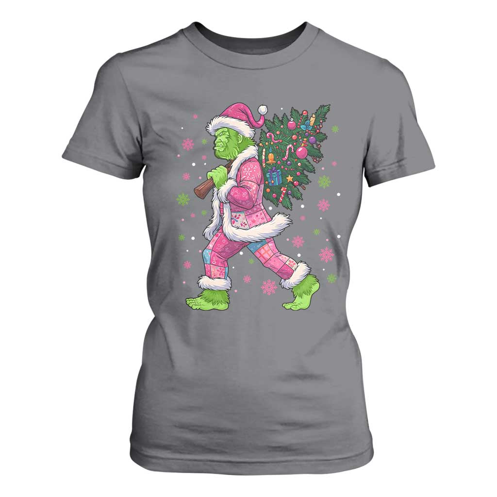 Bigfoot Christmas Tree T Shirt For Women Pink Xmas Funny Green Sasquatch TS10 Charcoal Print Your Wear