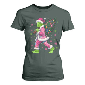 Bigfoot Christmas Tree T Shirt For Women Pink Xmas Funny Green Sasquatch TS10 Dark Forest Green Print Your Wear
