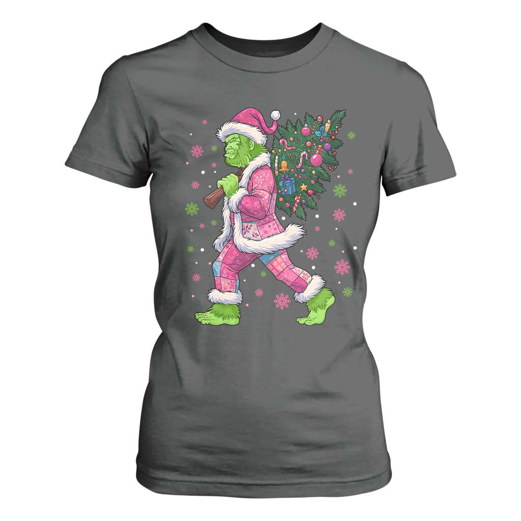 Bigfoot Christmas Tree T Shirt For Women Pink Xmas Funny Green Sasquatch TS10 Dark Heather Print Your Wear