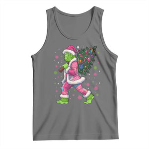 Bigfoot Christmas Tree Tank Top Pink Xmas Funny Green Sasquatch TS10 Black Heather Print Your Wear