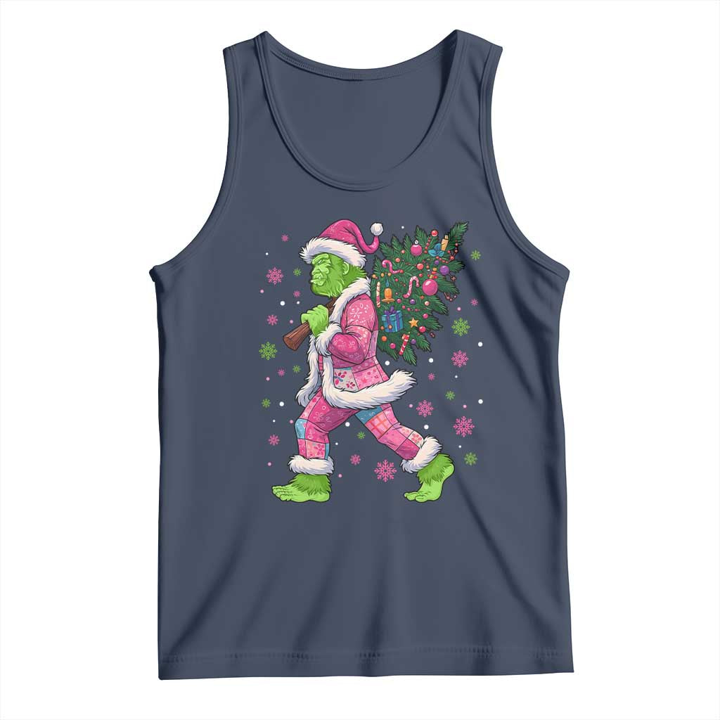 Bigfoot Christmas Tree Tank Top Pink Xmas Funny Green Sasquatch TS10 Navy Print Your Wear