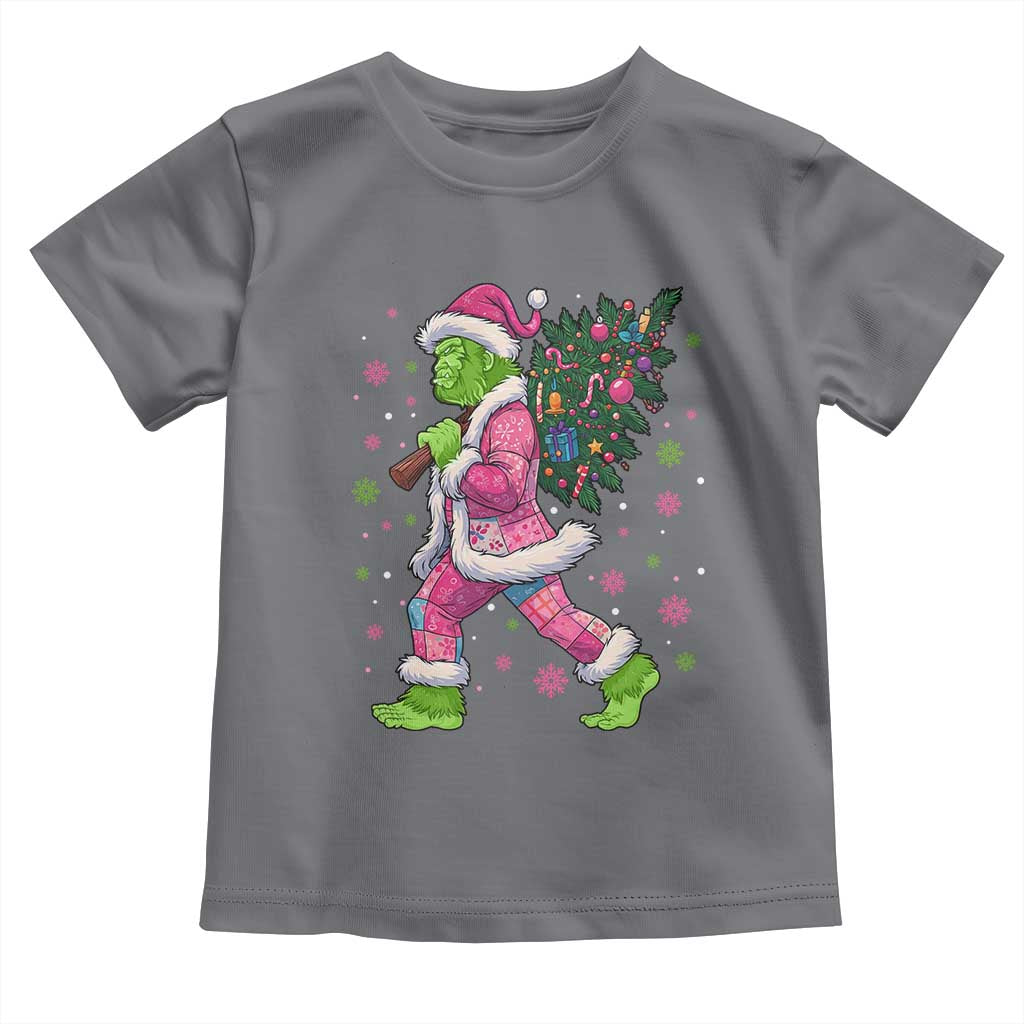 Bigfoot Christmas Tree Toddler T Shirt Pink Xmas Funny Green Sasquatch TS10 Charcoal Print Your Wear