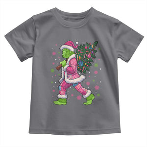 Bigfoot Christmas Tree Toddler T Shirt Pink Xmas Funny Green Sasquatch TS10 Charcoal Print Your Wear