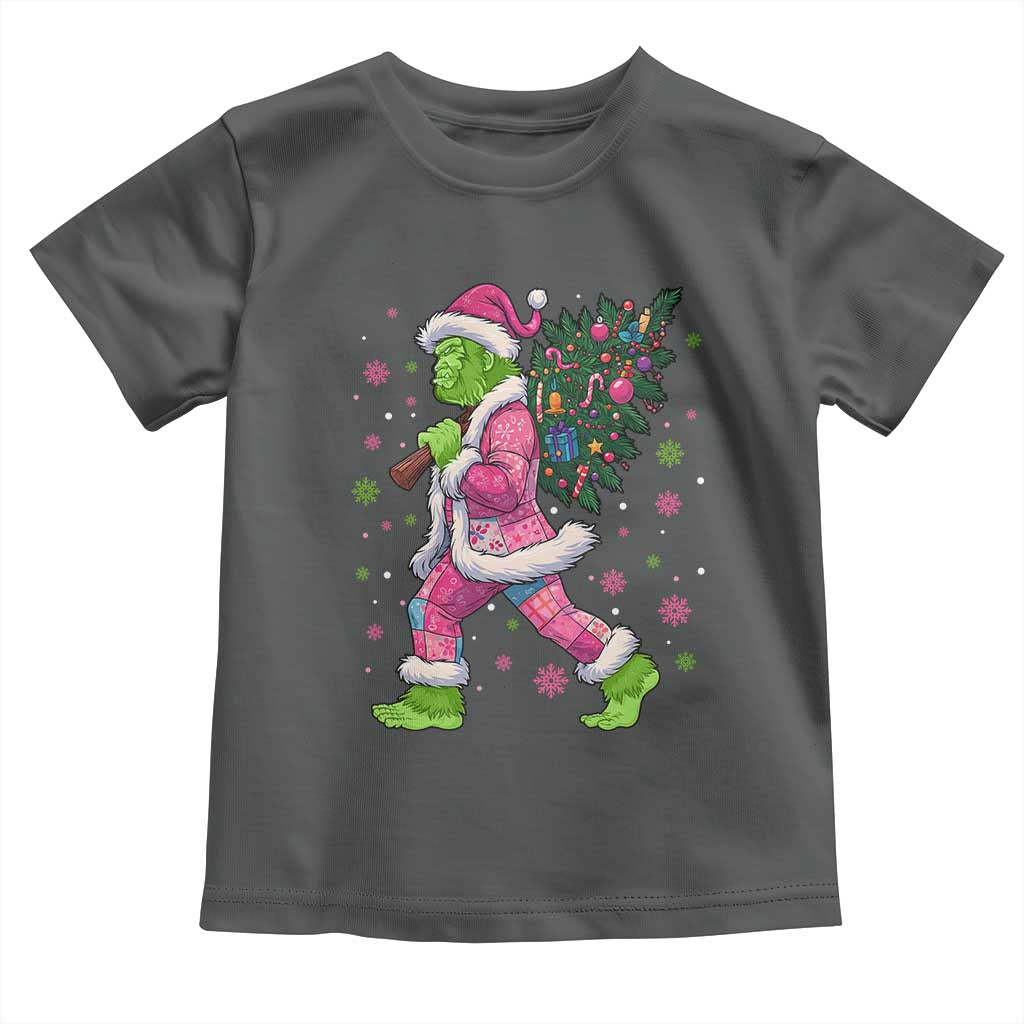 Bigfoot Christmas Tree Toddler T Shirt Pink Xmas Funny Green Sasquatch TS10 Dark Heather Print Your Wear