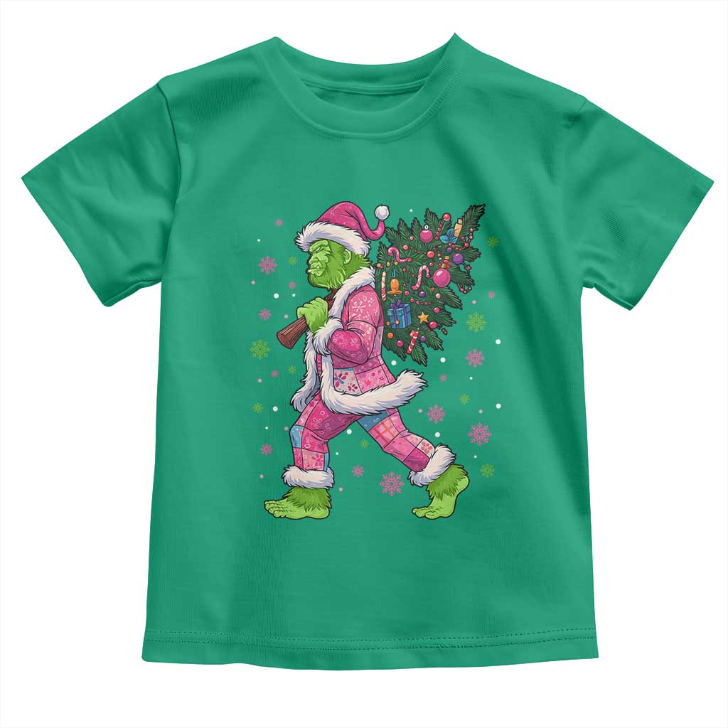 Bigfoot Christmas Tree Toddler T Shirt Pink Xmas Funny Green Sasquatch TS10 Irish Green Print Your Wear