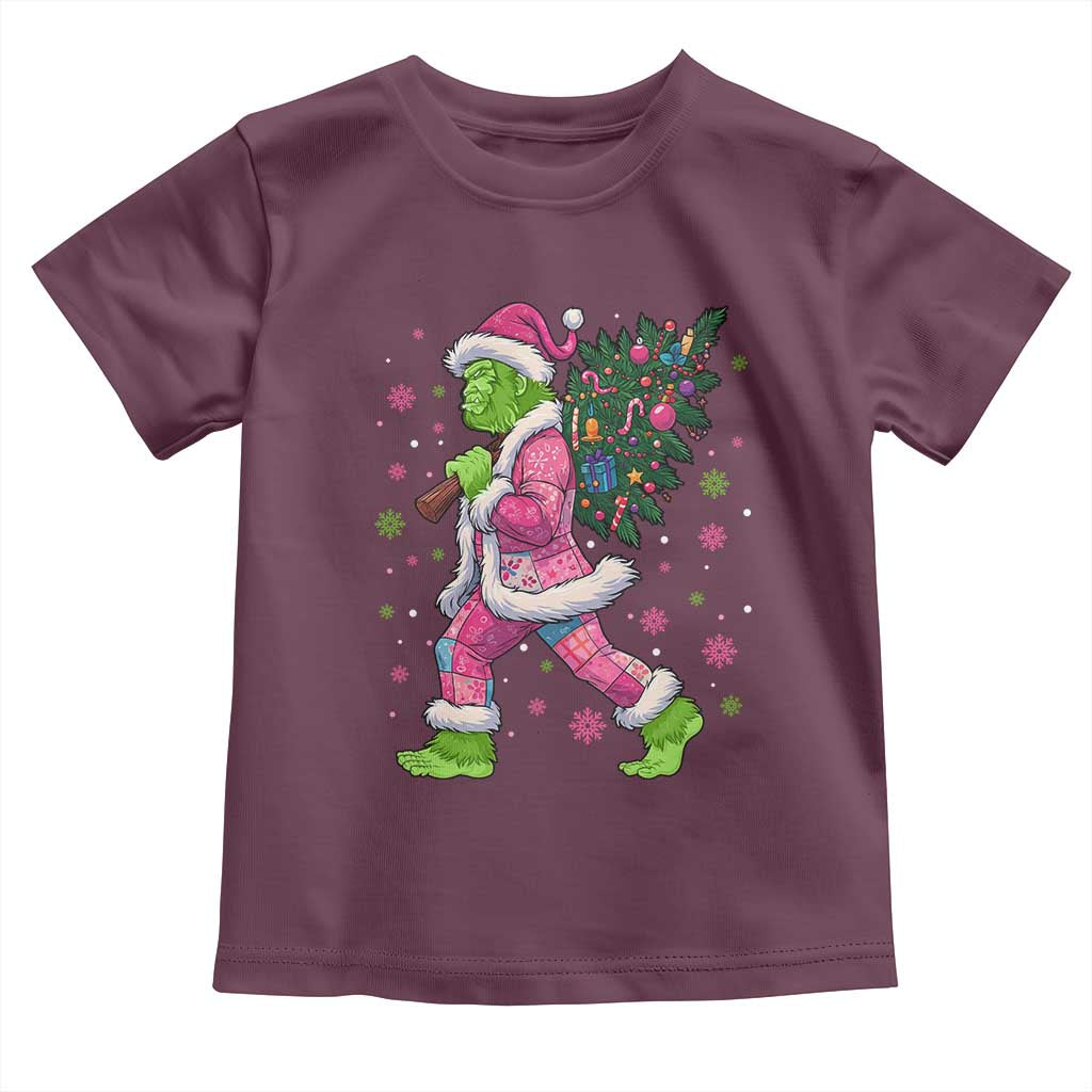Bigfoot Christmas Tree Toddler T Shirt Pink Xmas Funny Green Sasquatch TS10 Maroon Print Your Wear