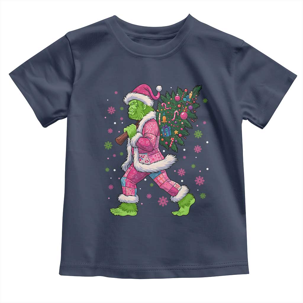 Bigfoot Christmas Tree Toddler T Shirt Pink Xmas Funny Green Sasquatch TS10 Navy Print Your Wear