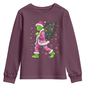 Bigfoot Christmas Tree Youth Sweatshirt Pink Xmas Funny Green Sasquatch TS10 Maroon Print Your Wear