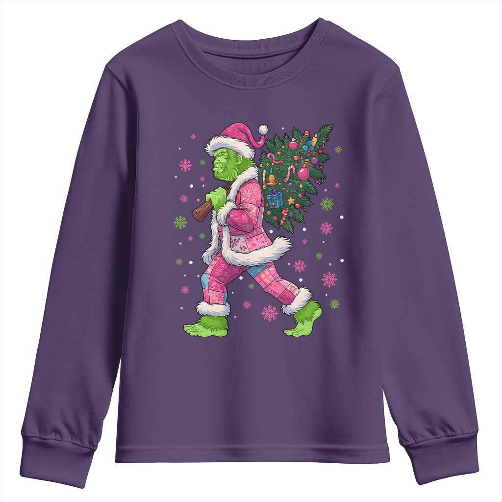 Bigfoot Christmas Tree Youth Sweatshirt Pink Xmas Funny Green Sasquatch TS10 Purple Print Your Wear