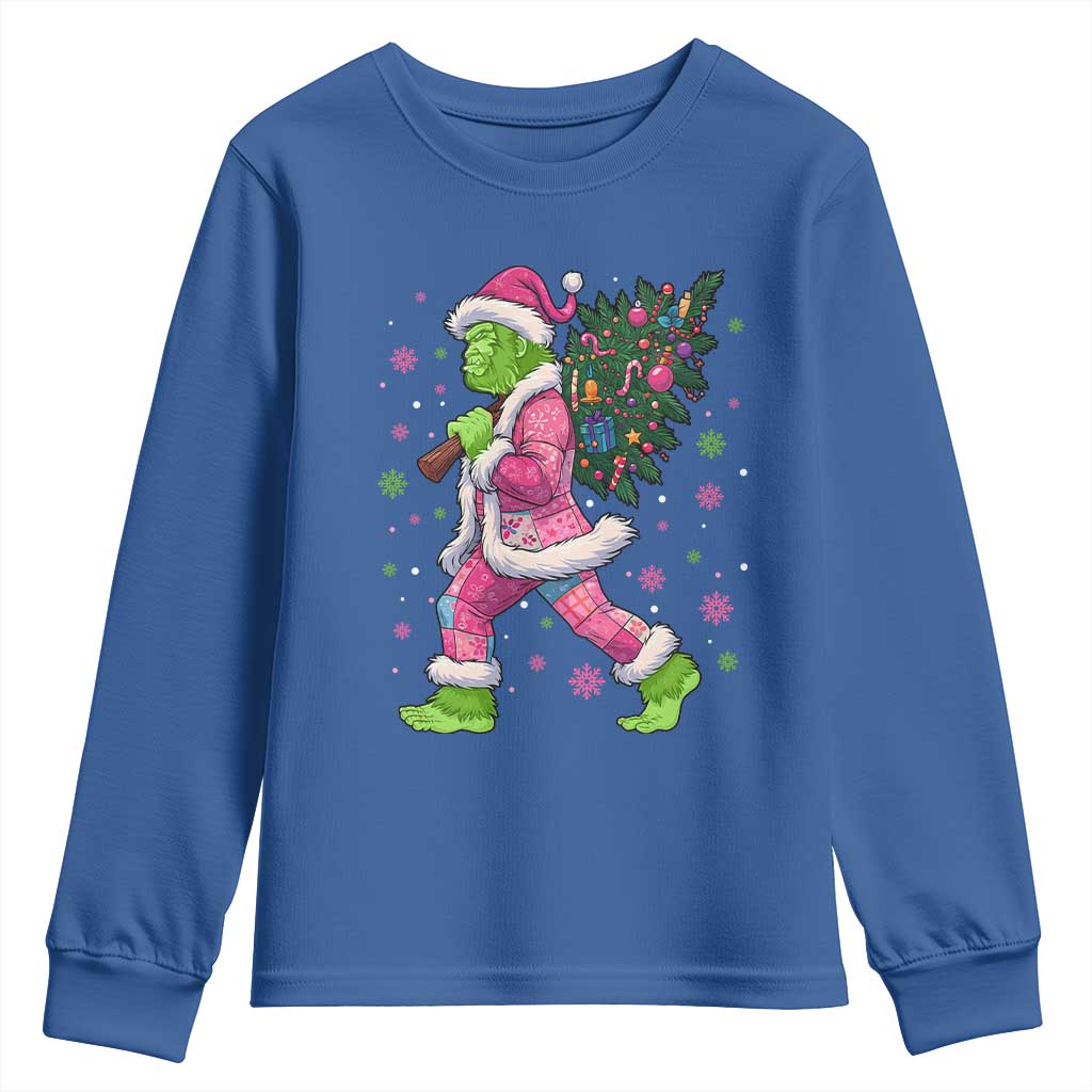 Bigfoot Christmas Tree Youth Sweatshirt Pink Xmas Funny Green Sasquatch TS10 Royal Blue Print Your Wear
