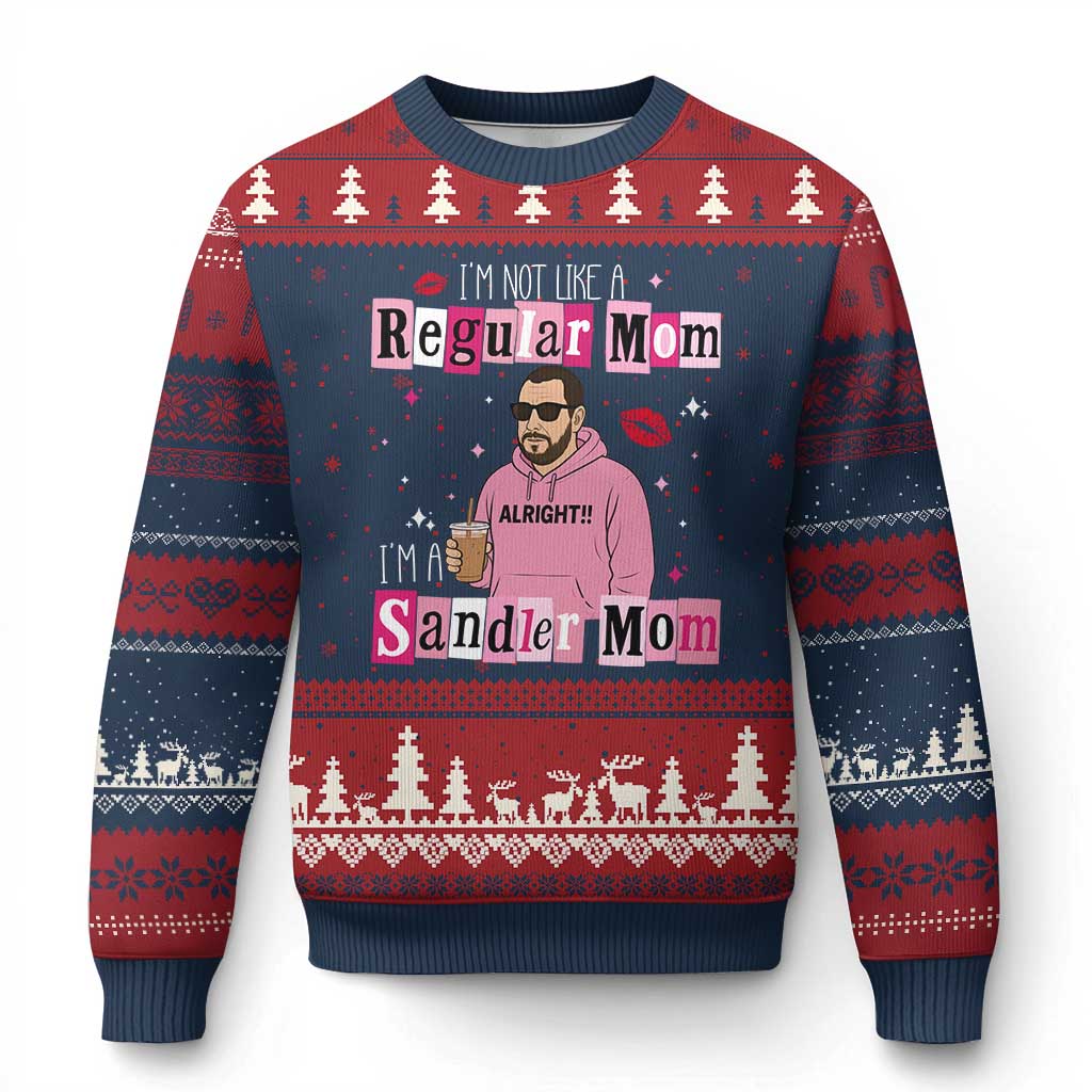 Not A Regular Mom I'm A Sandler Mom Ugly Christmas Sweater Retro Movie Actor Adam Fan TS10 Navy Red Print Your Wear