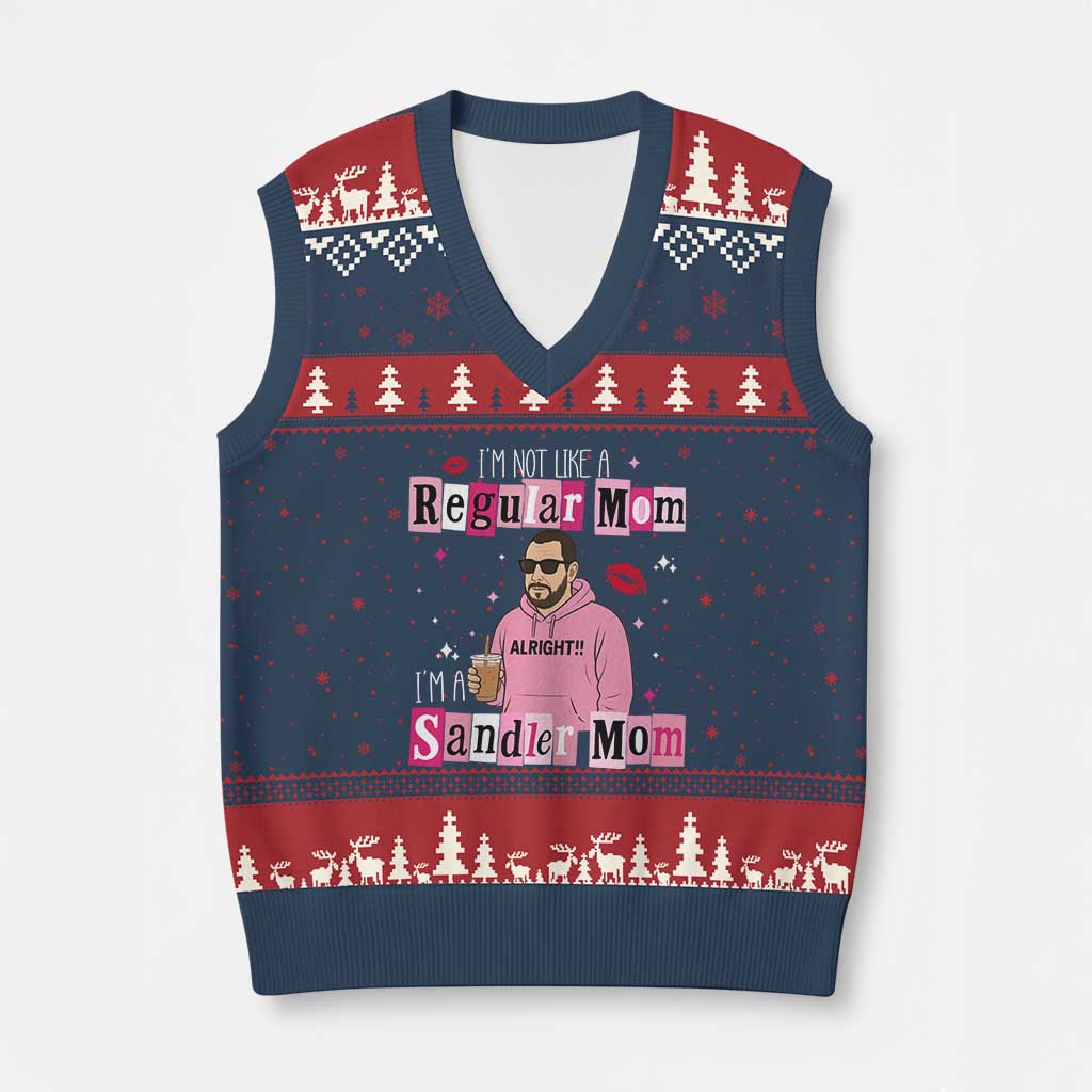 Not A Regular Mom I'm A Sandler Mom V-Neck Knit Sweater Vest Retro Movie Actor Adam Fan TS10 Navy Red Print Your Wear