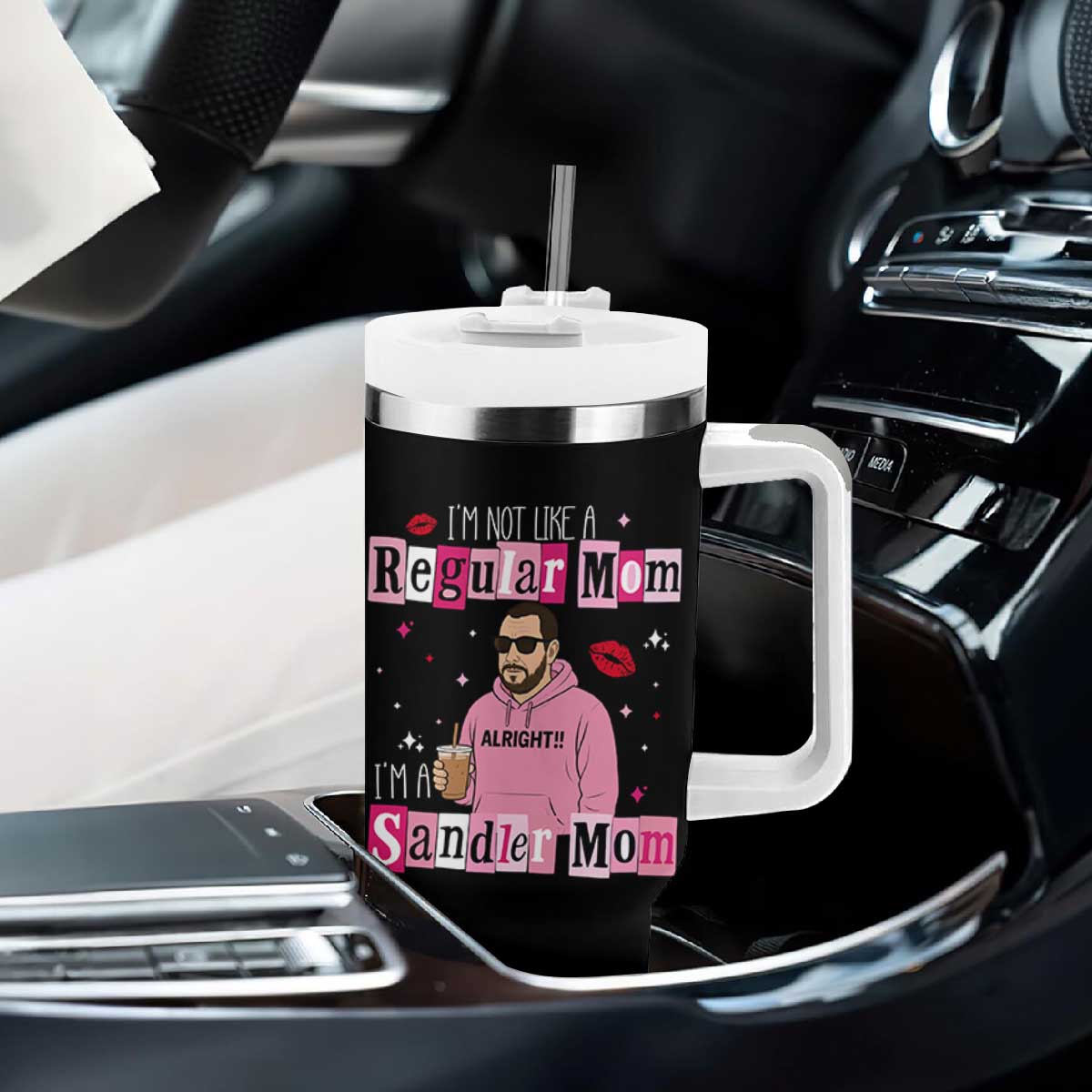 Not A Regular Mom I'm A Sandler Mom Tumbler With Handle Retro Movie Actor Adam Fan TS10 Print Your Wear