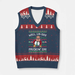 Funny Ugly Xmas V-Neck Knit Sweater Vest Well La Dee Frickin Da Xmas Saturday Night TS10 Navy Red Print Your Wear