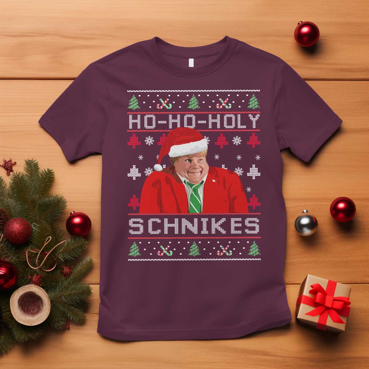 Funny Ugly Christmas T Shirt Chris Holy Schnikes Farley TS10 Maroon Print Your Wear