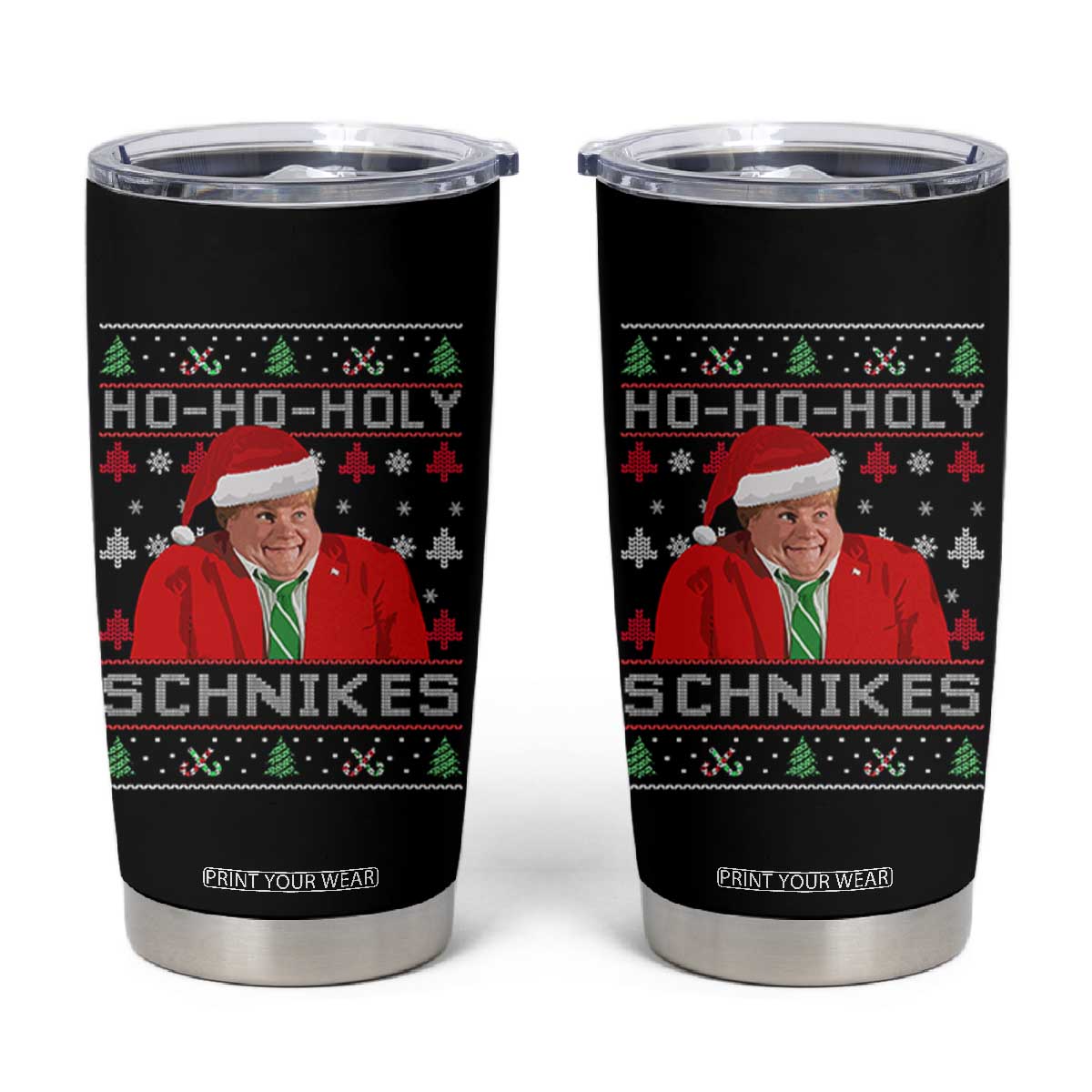 Funny Ugly Christmas Tumbler Cup Chris Holy Schnikes Farley TS10 Black Print Your Wear