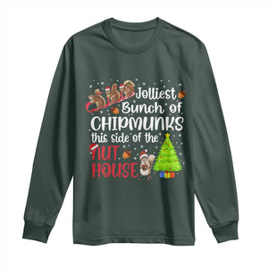 Funny Christmas Long Sleeve Shirt Jolliest Bunch Of Chipmunks This Side Of The Nut House TS10 Dark Forest Green Print Your Wear