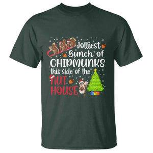 Funny Christmas T Shirt Jolliest Bunch Of Chipmunks This Side Of The Nut House TS10 Dark Forest Green Print Your Wear