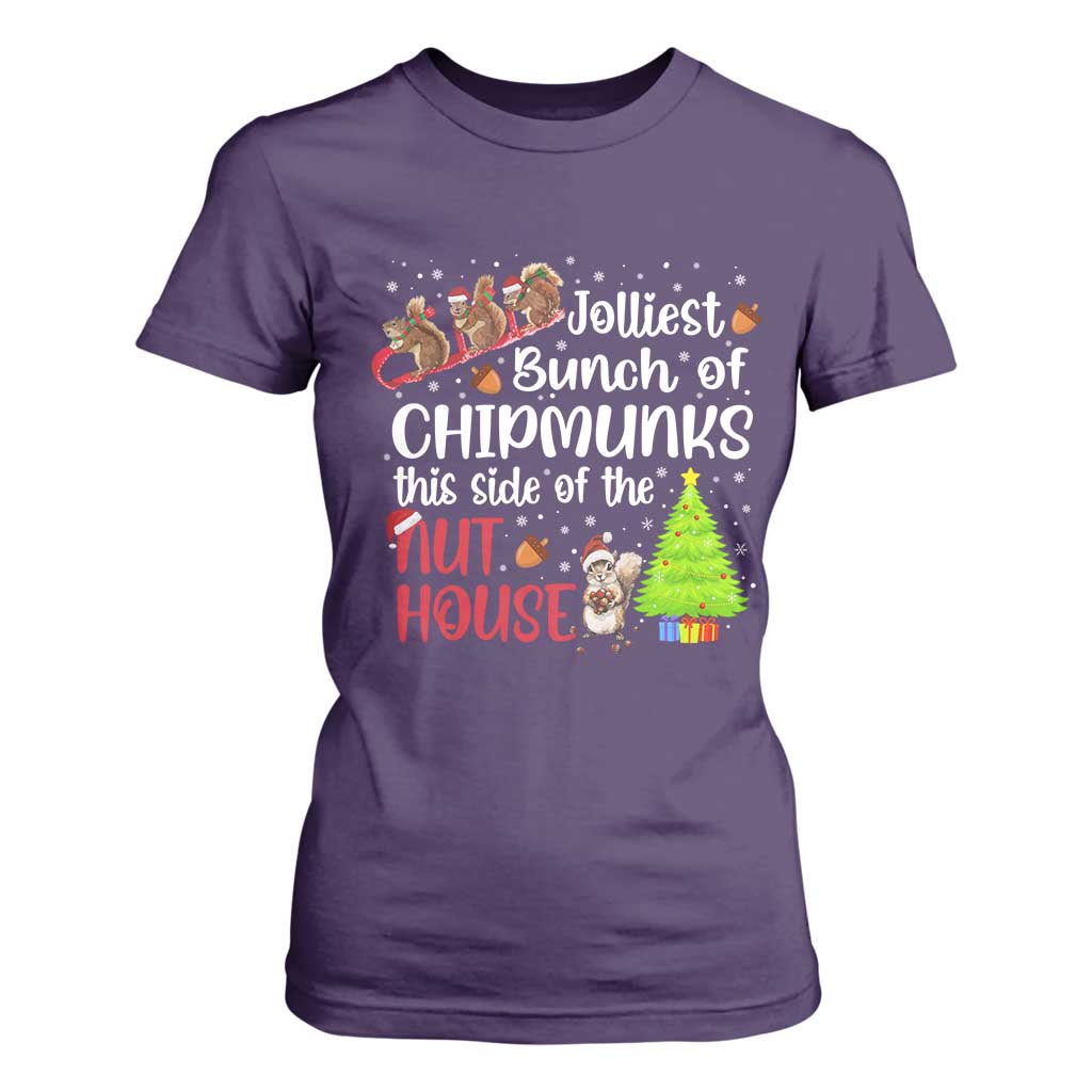 Funny Christmas T Shirt For Women Jolliest Bunch Of Chipmunks This Side Of The Nut House TS10 Purple Print Your Wear