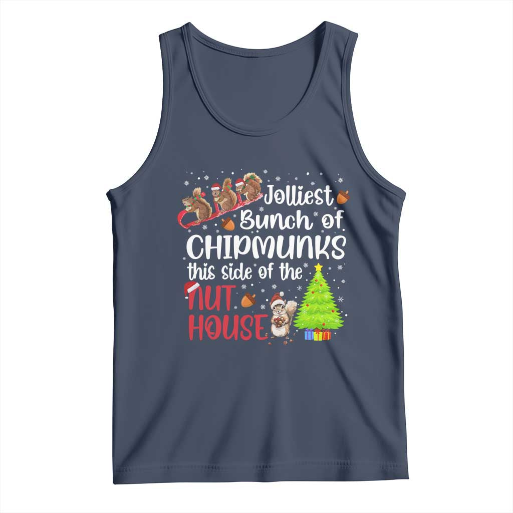 Funny Christmas Tank Top Jolliest Bunch Of Chipmunks This Side Of The Nut House TS10 Navy Print Your Wear