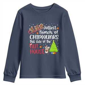 Funny Christmas Youth Sweatshirt Jolliest Bunch Of Chipmunks This Side Of The Nut House TS10 Navy Print Your Wear