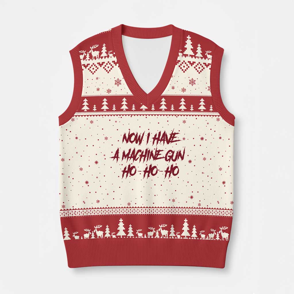 Now I Have A Machine Gun V-Neck Knit Sweater Vest Funny Retro 90s Movie Jumper TS10 Beige Red Print Your Wear