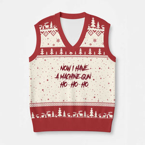 Now I Have A Machine Gun V-Neck Knit Sweater Vest Funny Retro 90s Movie Jumper TS10 Beige Red Print Your Wear