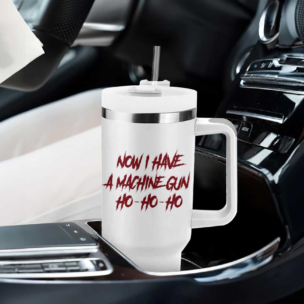 Now I Have A Machine Gun Tumbler With Handle Funny Retro 90s Movie Jumper TS10 Print Your Wear