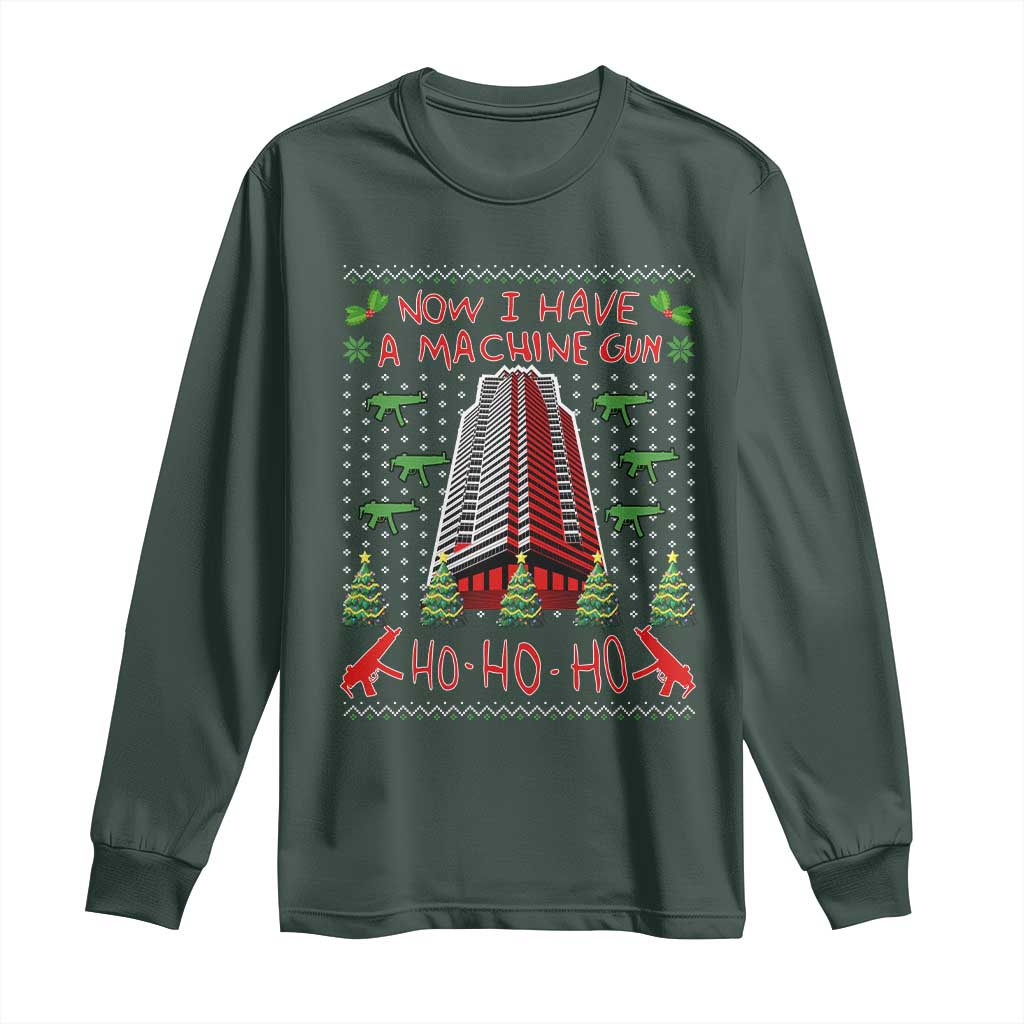 Now I Have A Machine Gun Long Sleeve Shirt Nakatomi Plaza Christmas Party 1988 Ugly Xmas Gift TS10 Dark Forest Green Print Your Wear