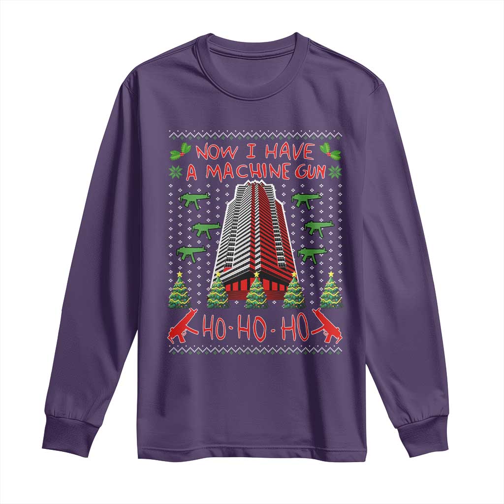 Now I Have A Machine Gun Long Sleeve Shirt Nakatomi Plaza Christmas Party 1988 Ugly Xmas Gift TS10 Purple Print Your Wear