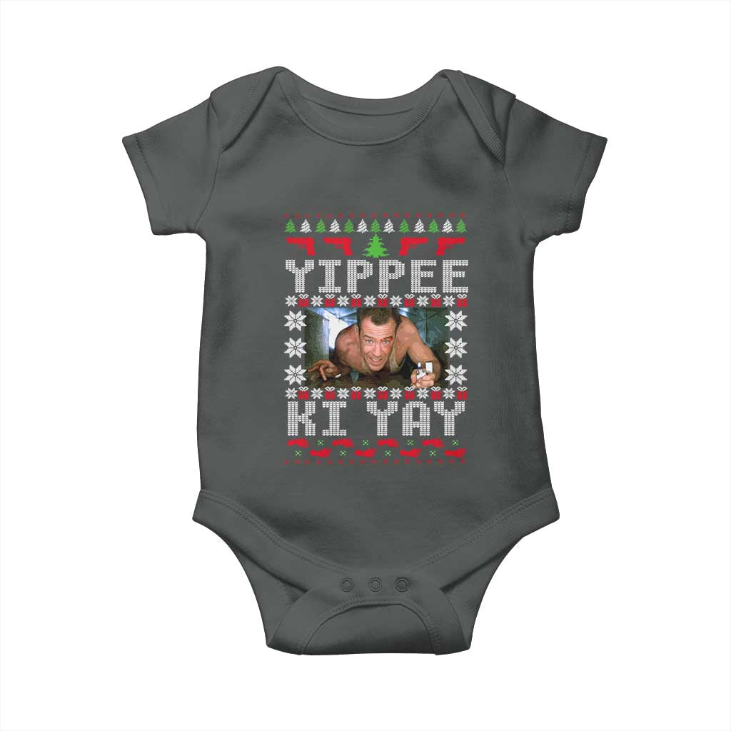 Yippee Ki Yay Baby Onesie Funny 80's Movie Xmas Gift Ugly Christmas TS10 Dark Heather Print Your Wear