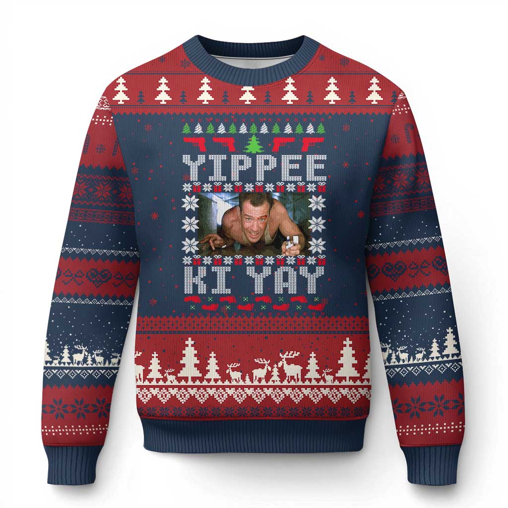 Yippee Ki Yay Ugly Christmas Sweater Funny 80's Movie Xmas Gift Ugly Xmas TS10 Navy Red Print Your Wear