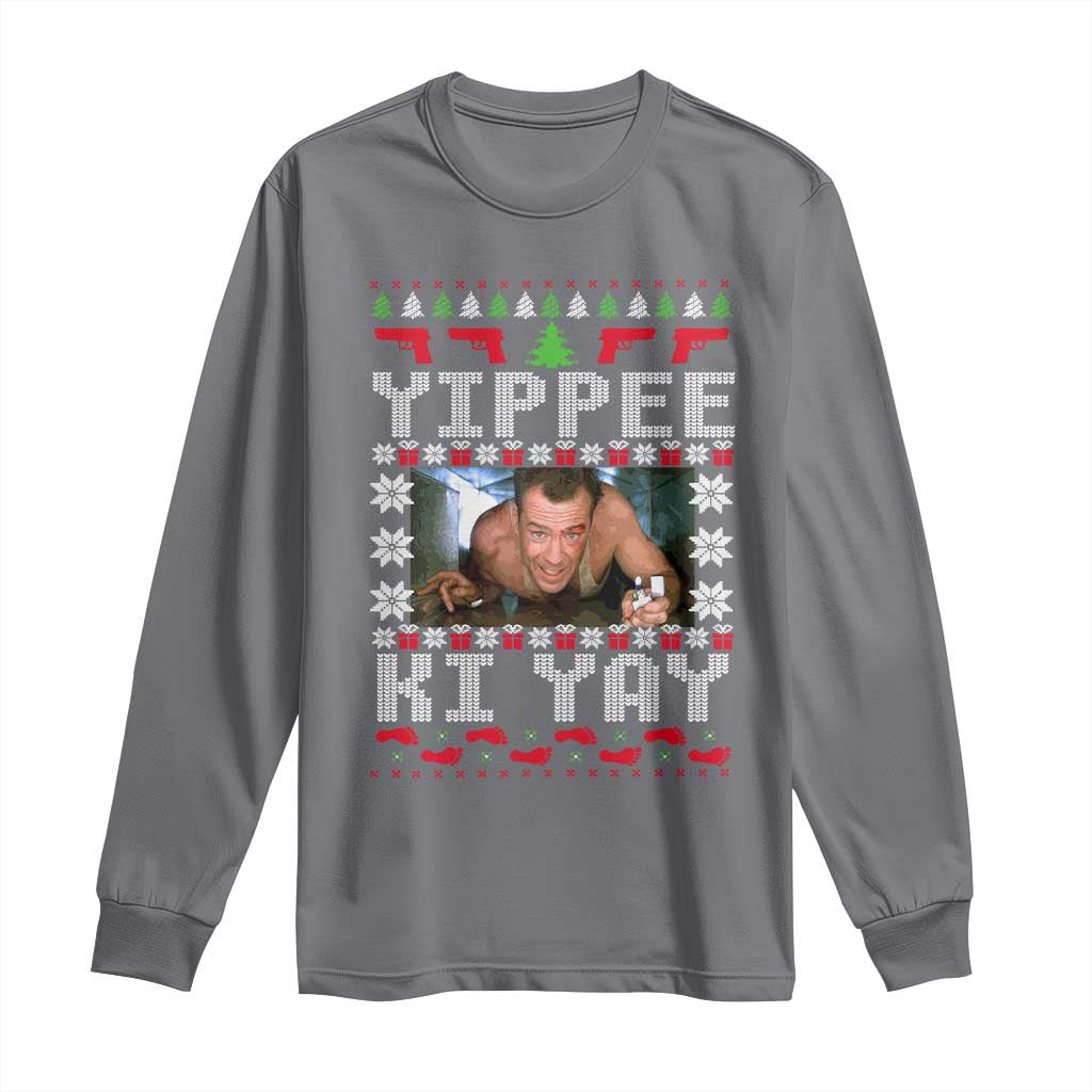 Yippee Ki Yay Long Sleeve Shirt Funny 80's Movie Xmas Gift Ugly Christmas TS10 Charcoal Print Your Wear