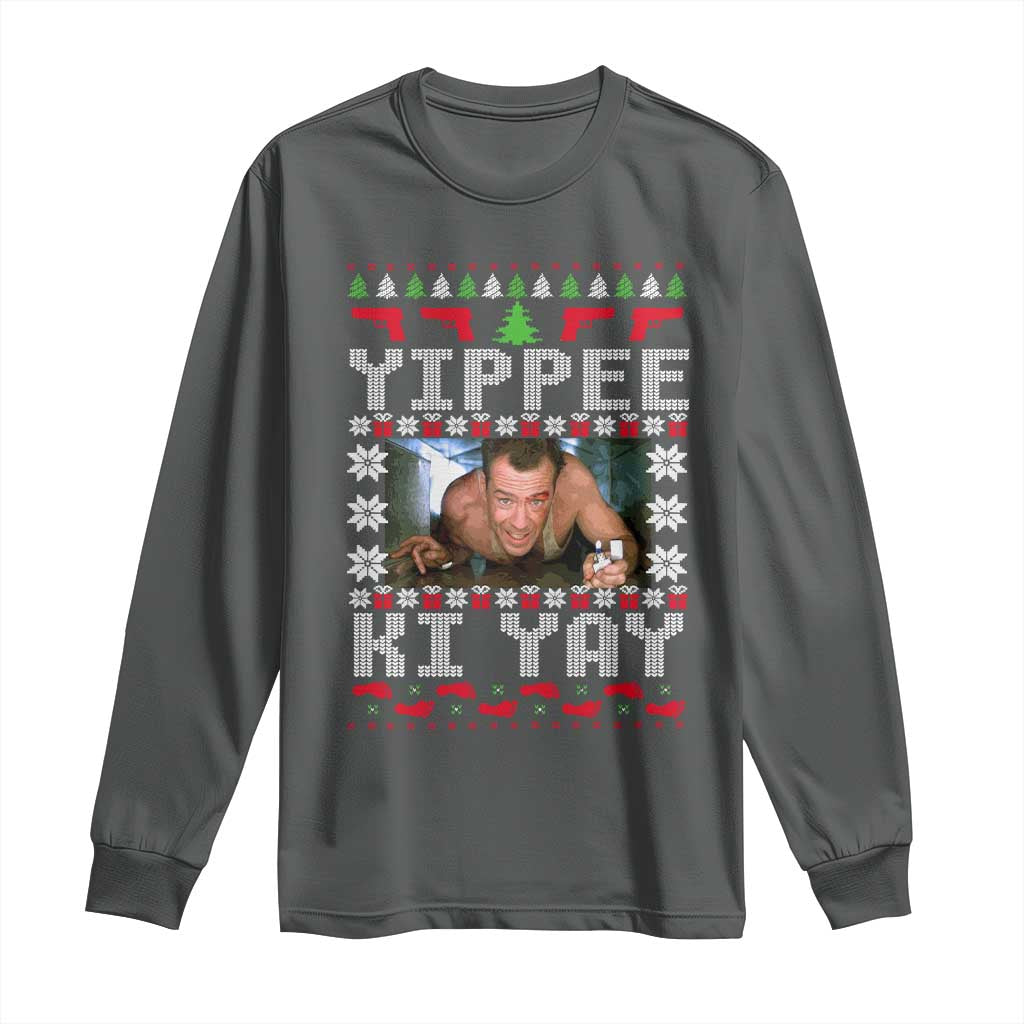 Yippee Ki Yay Long Sleeve Shirt Funny 80's Movie Xmas Gift Ugly Christmas TS10 Dark Heather Print Your Wear