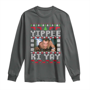 Yippee Ki Yay Long Sleeve Shirt Funny 80's Movie Xmas Gift Ugly Christmas TS10 Dark Heather Print Your Wear
