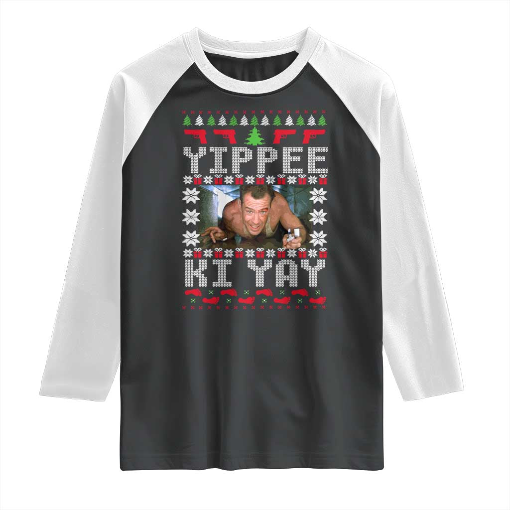 Yippee Ki Yay Raglan Shirt Funny 80's Movie Xmas Gift Ugly Christmas TS10 Black White Print Your Wear