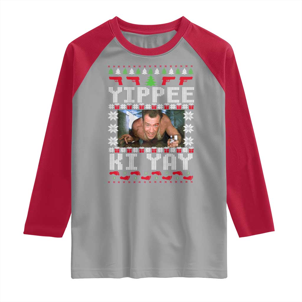 Yippee Ki Yay Raglan Shirt Funny 80's Movie Xmas Gift Ugly Christmas TS10 Sport Gray Red Print Your Wear