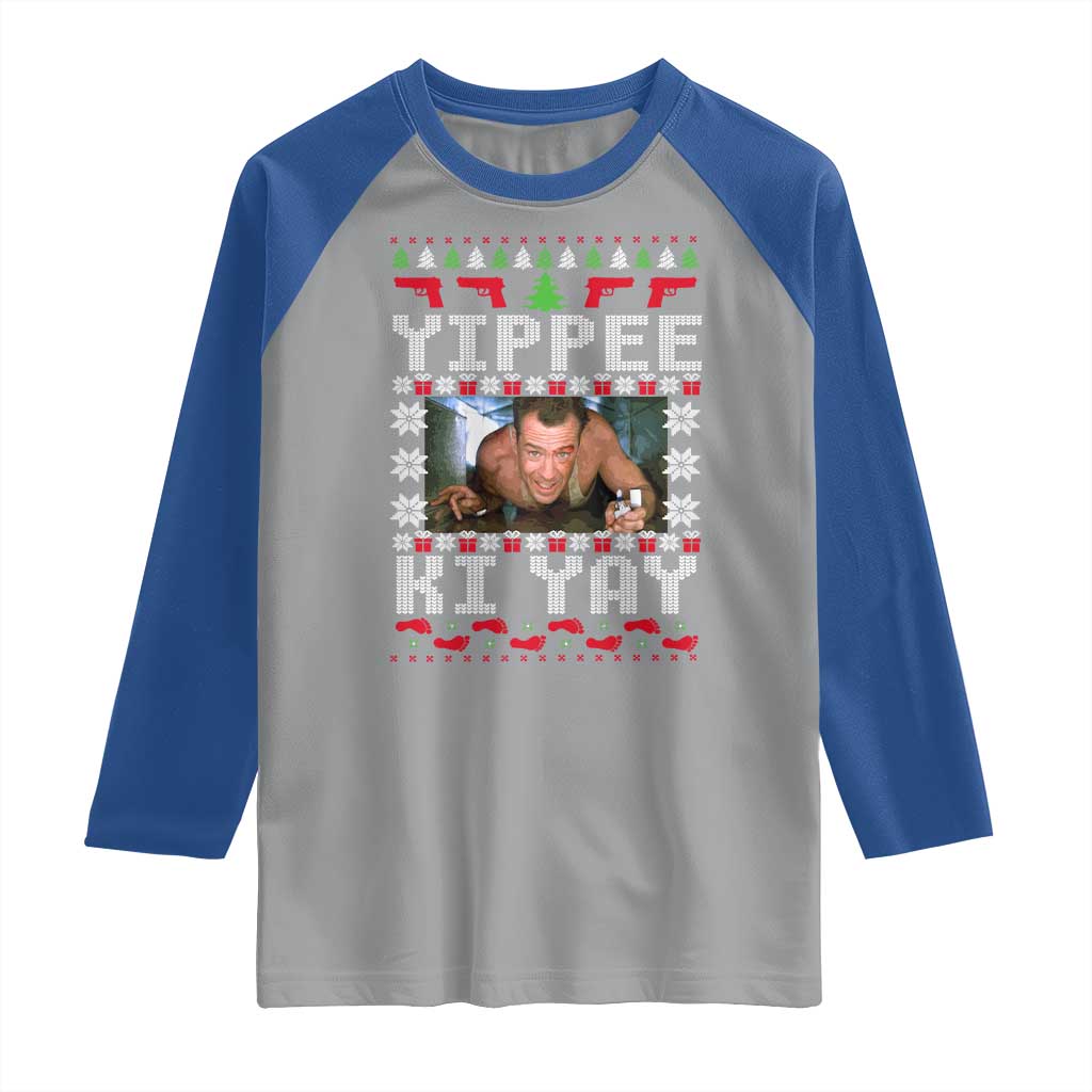 Yippee Ki Yay Raglan Shirt Funny 80's Movie Xmas Gift Ugly Christmas TS10 Sport Gray Royal Print Your Wear